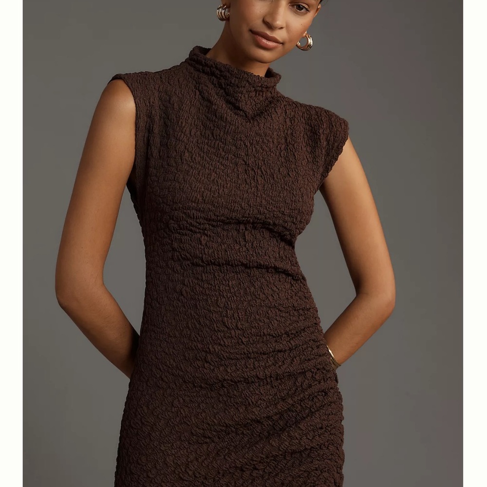 Anthropologie Dress-The Maya Ruched Cowl-Neck Dress: Textured Edition